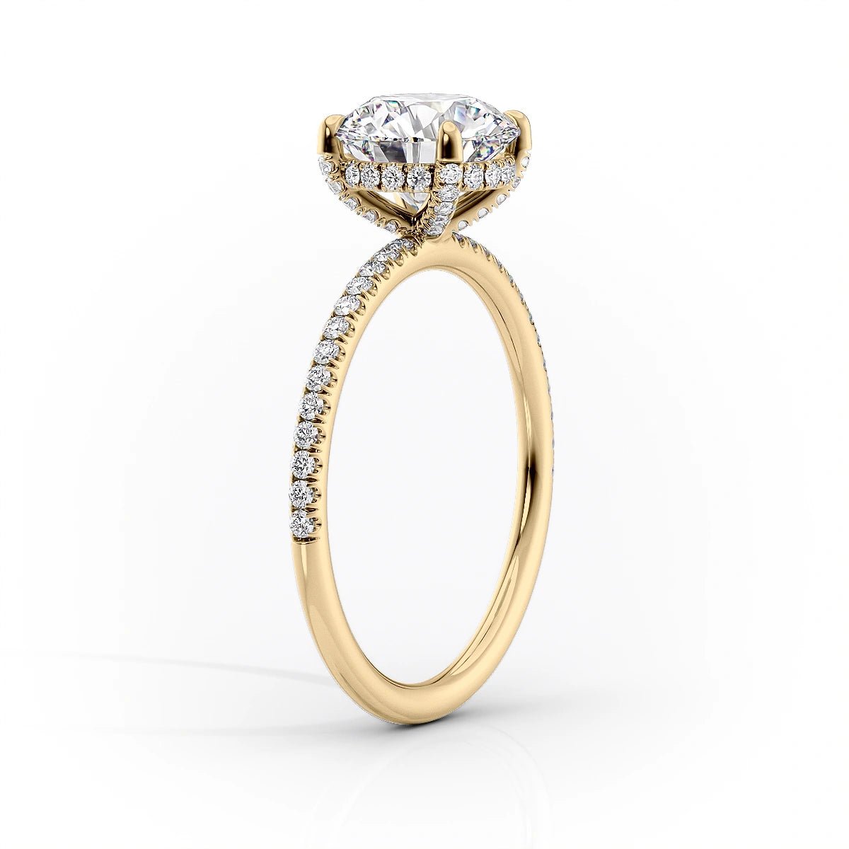 The Pave Crown Kamellie Set With A 1 Carat Cushion 18K Yellow Gold Lab Diamond