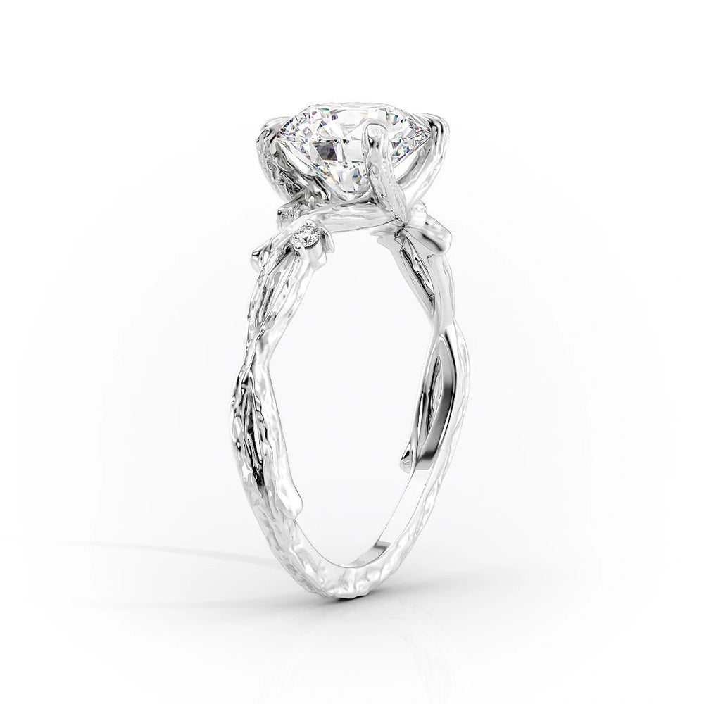 The Textured Twig Set  With A 2.5 Carat Radiant 18K White Gold Moissanite