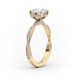 The Caroline Set With A 2 Carat E. Cushion 18K Yellow Gold Lab Diamond