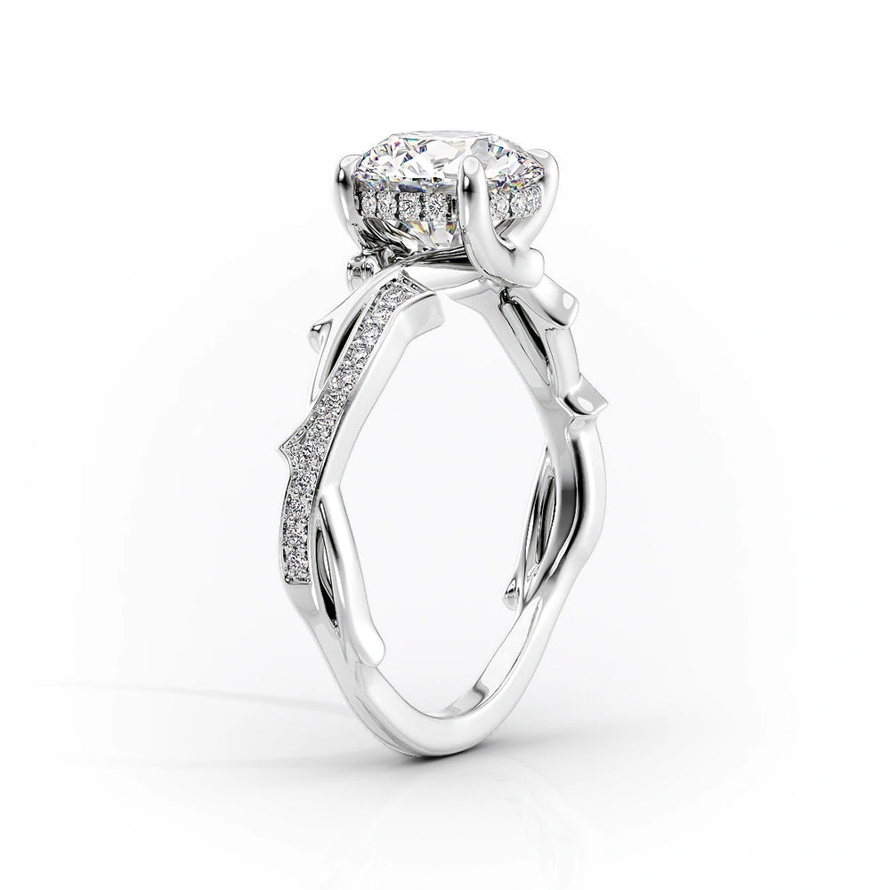 The Pave Twig Set  With A 4.5 Carat Cushion 14K White Gold Moissanite