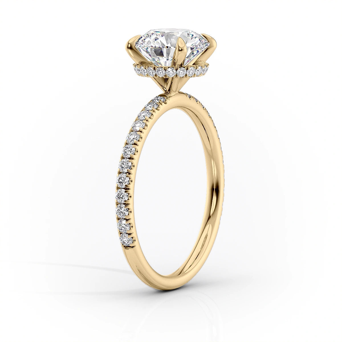 The Pave Alex Set With A 1 Carat Cushion 18K Yellow Gold Lab Diamond