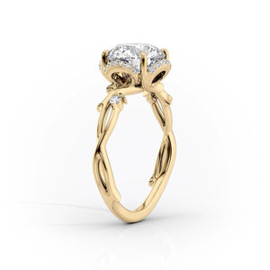 The Halo Twig Set  With A 3 Carat Princess 18K Yellow Gold Moissanite