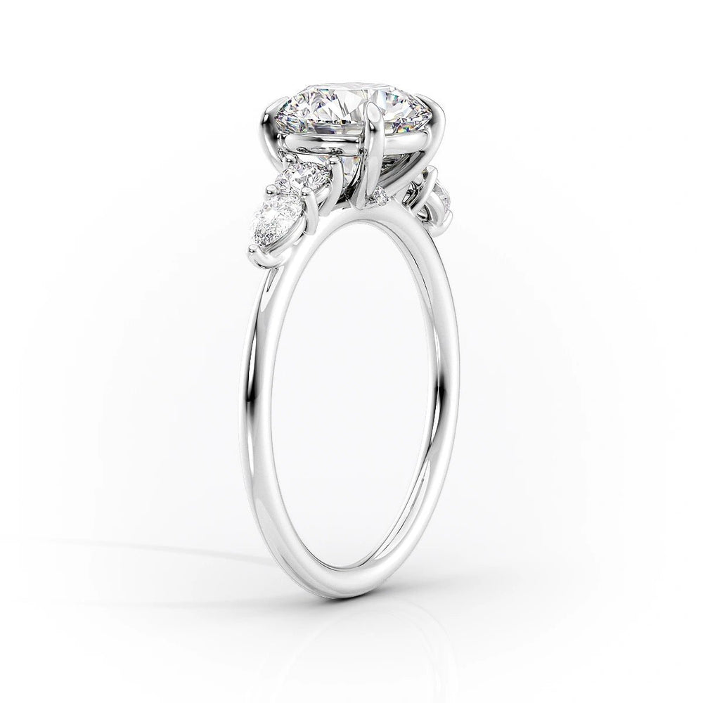 The Abigail Set  With A 4 Carat E. Cushion 14K White Gold Moissanite