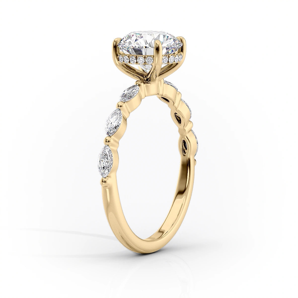 The Lucia Set Marquise  With A 3 Carat Princess 18K Yellow Gold Moissanite