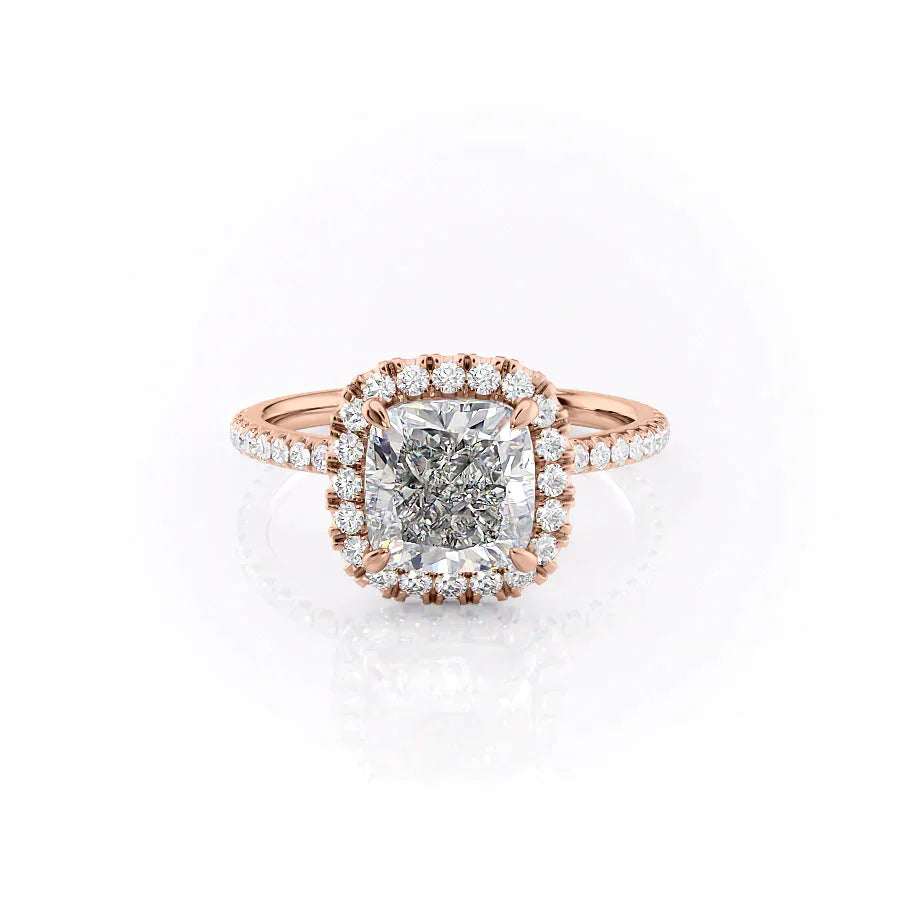 The Lenny Set With A 1 Carat Cushion 14K Rose Gold Lab Diamond