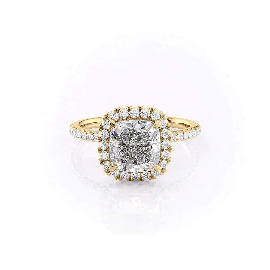 The Lenny Set With A 2.5 Carat Cushion 18K Yellow Gold Lab Diamond
