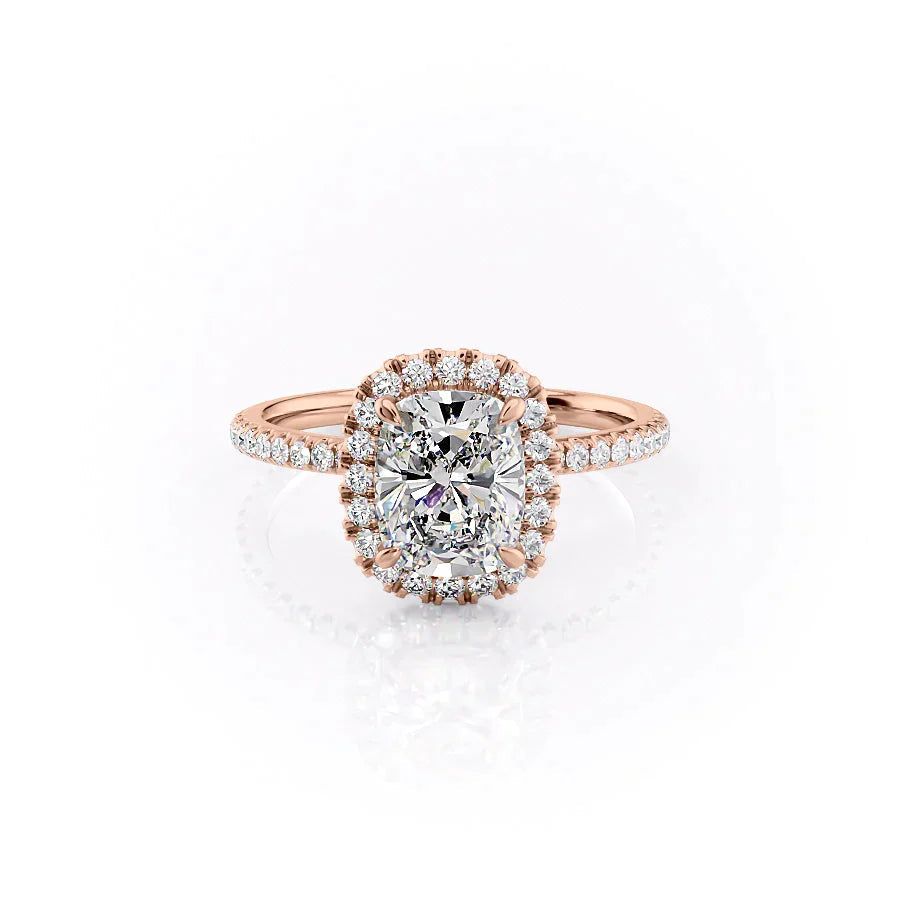 The Lenny Set  With A 1 Carat E. Cushion 14K Rose Gold Moissanite