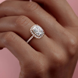 The Lenny Set With A 2.5 Carat E. Cushion 18K Rose Gold Lab Diamond