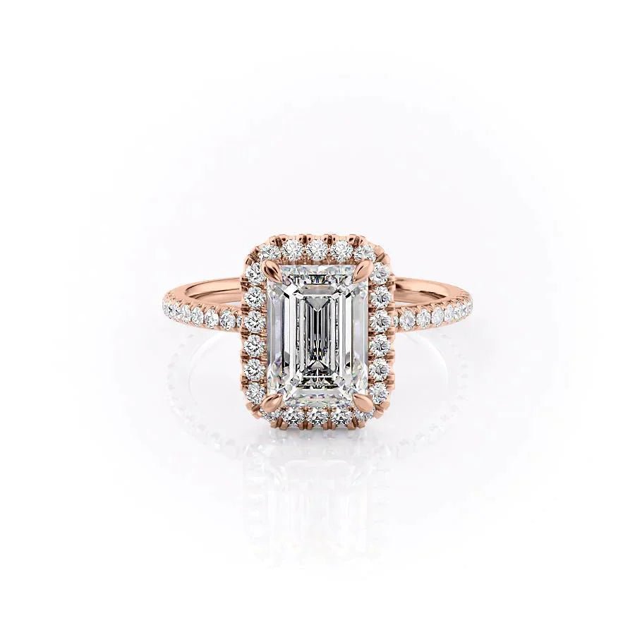 The Lenny Set  With A 1.5 Carat Emerald 18K Rose Gold Moissanite