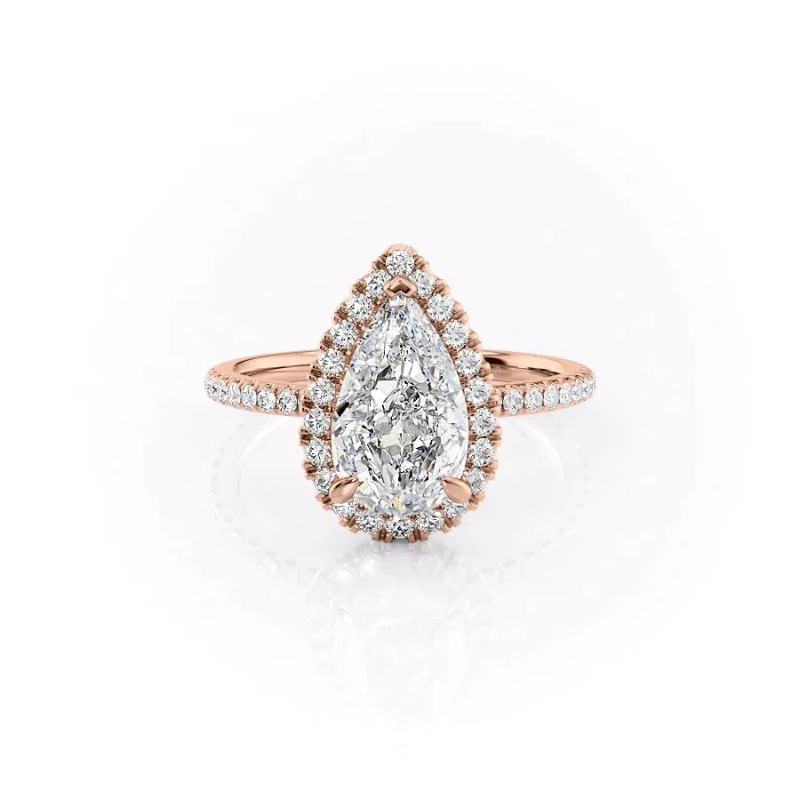 The Lenny Set With A 3 Carat Pear 14K Rose Gold Lab Diamond