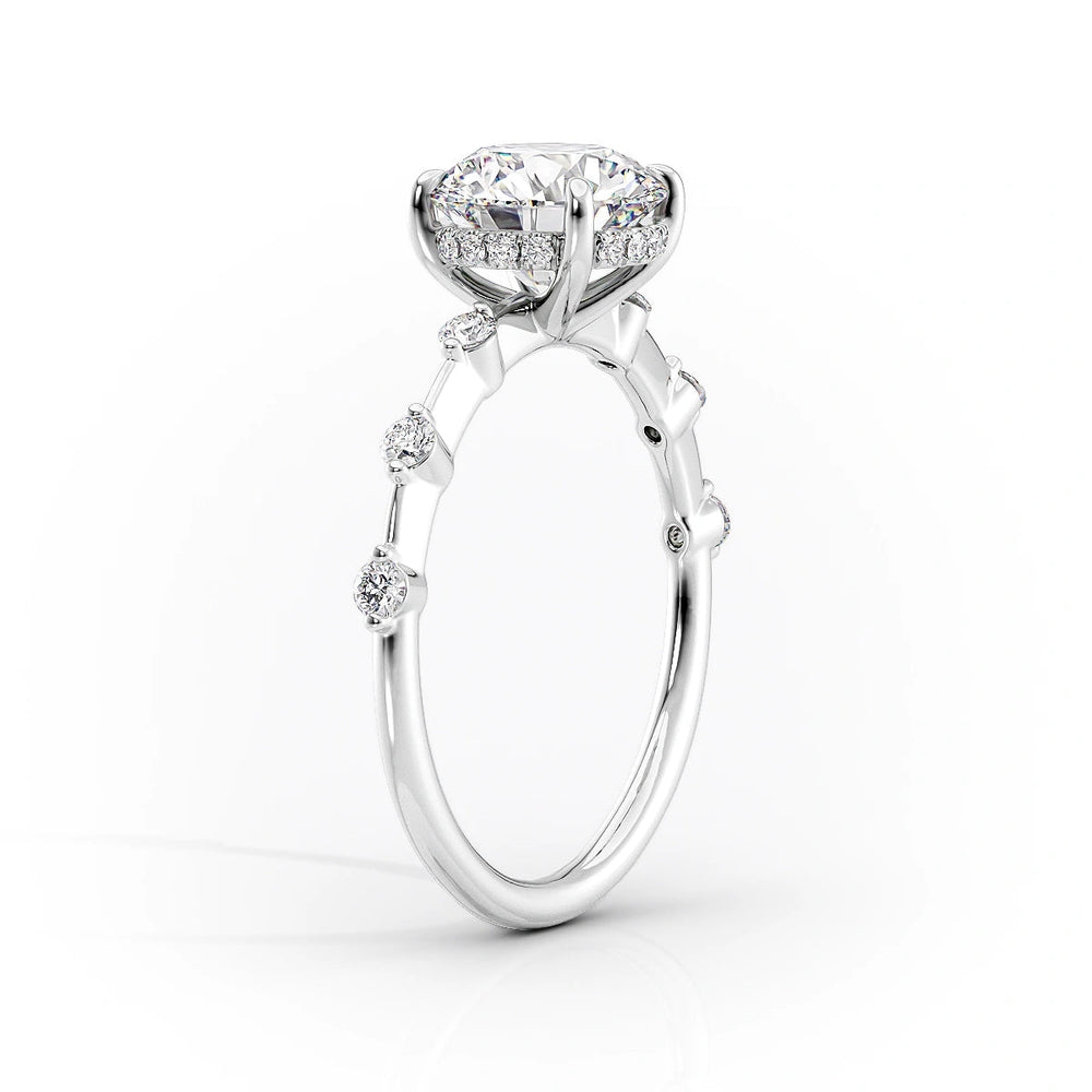 The Penelope Set Hidden Halo  With A 3.5 Carat Pear 14K White Gold Moissanite