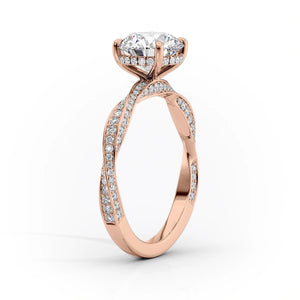 The Caroline Set With A 3 Carat E. Cushion 14K Rose Gold Lab Diamond