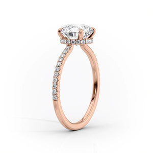 The Aline Set  With A 3 Carat E. Cushion 14K Rose Gold Moissanite