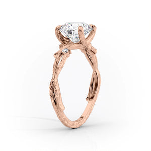The Textured Twig Set  With A 1 Carat Round 14K Rose Gold Moissanite