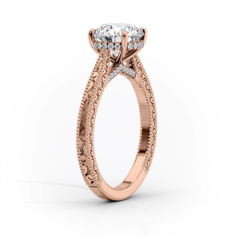 The Elizabeth Set  With A 3 Carat Round 14K Rose Gold Moissanite