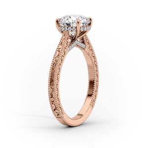 The Elizabeth Set  With A 3 Carat Round 14K Rose Gold Moissanite