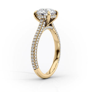 The Rachel Set With A 1.5 Carat E. Cushion 14K Yellow Gold Lab Diamond