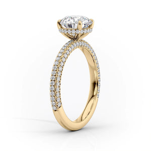 The Celine Set With A 1.5 Carat E. Cushion 18K Yellow Gold Lab Diamond