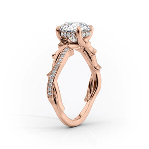The Pave Twig Set  With A 1.5 Carat E. Cushion 18K Rose Gold Moissanite