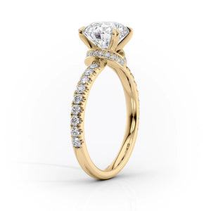 The Sofia Set  With A 1 Carat E. Cushion 18K Yellow Gold Moissanite