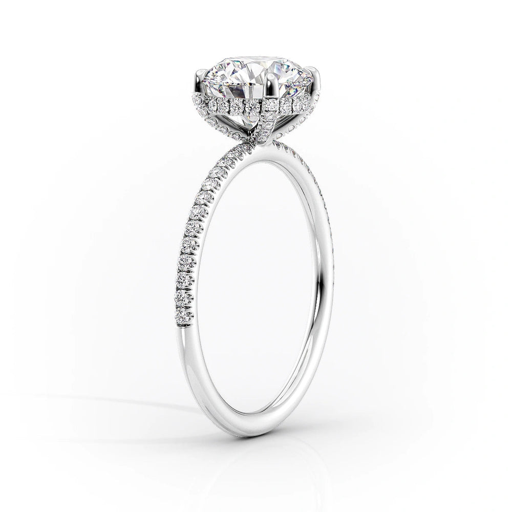 The Pave Crown Kamellie Set  With A 4.5 Carat Oval 14K White Gold Moissanite