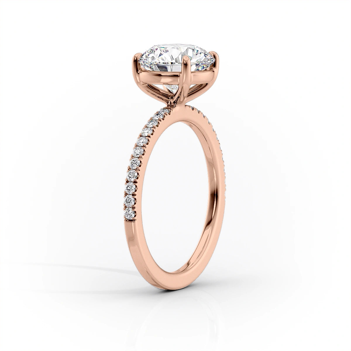 The Pave Eleanor Set With A 1.5 Carat Cushion 14K Rose Gold Lab Diamond