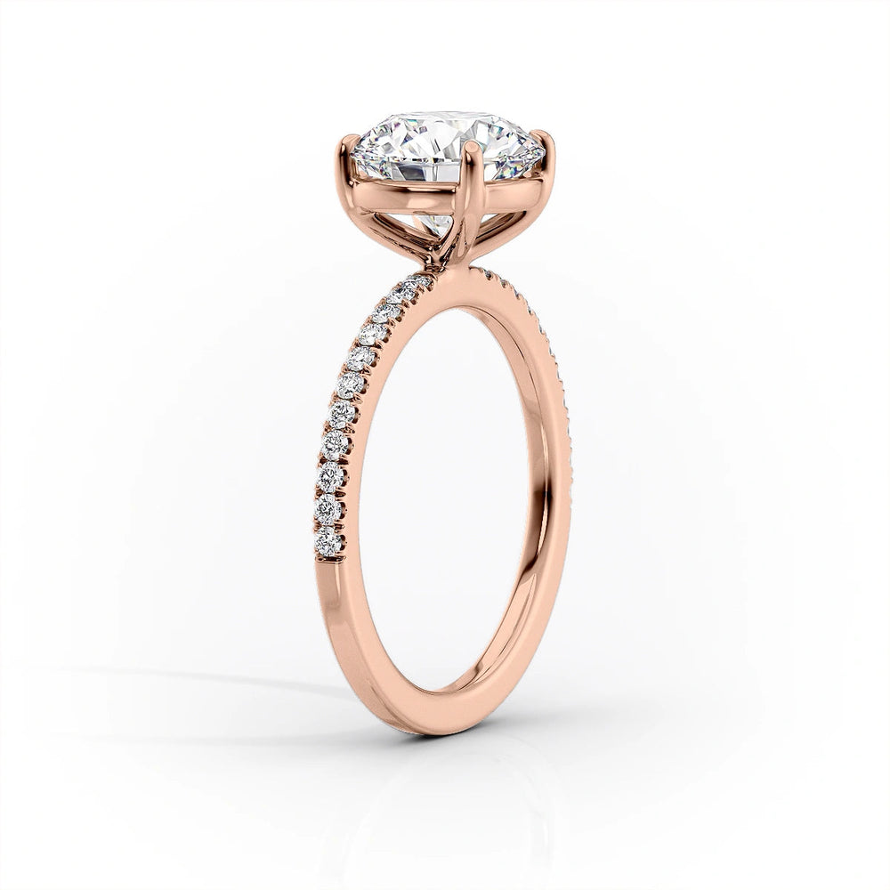 The Pave Eleanor Set  With A 4 Carat Emerald 14K Rose Gold Moissanite