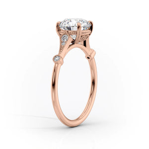 The Amber Set  With A 1 Carat Round 14K Rose Gold Moissanite