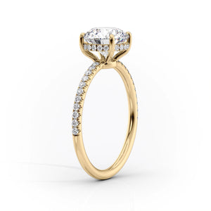 The Low Profile Kamellie Set With A 3 Carat Cushion 14K Yellow Gold Lab Diamond