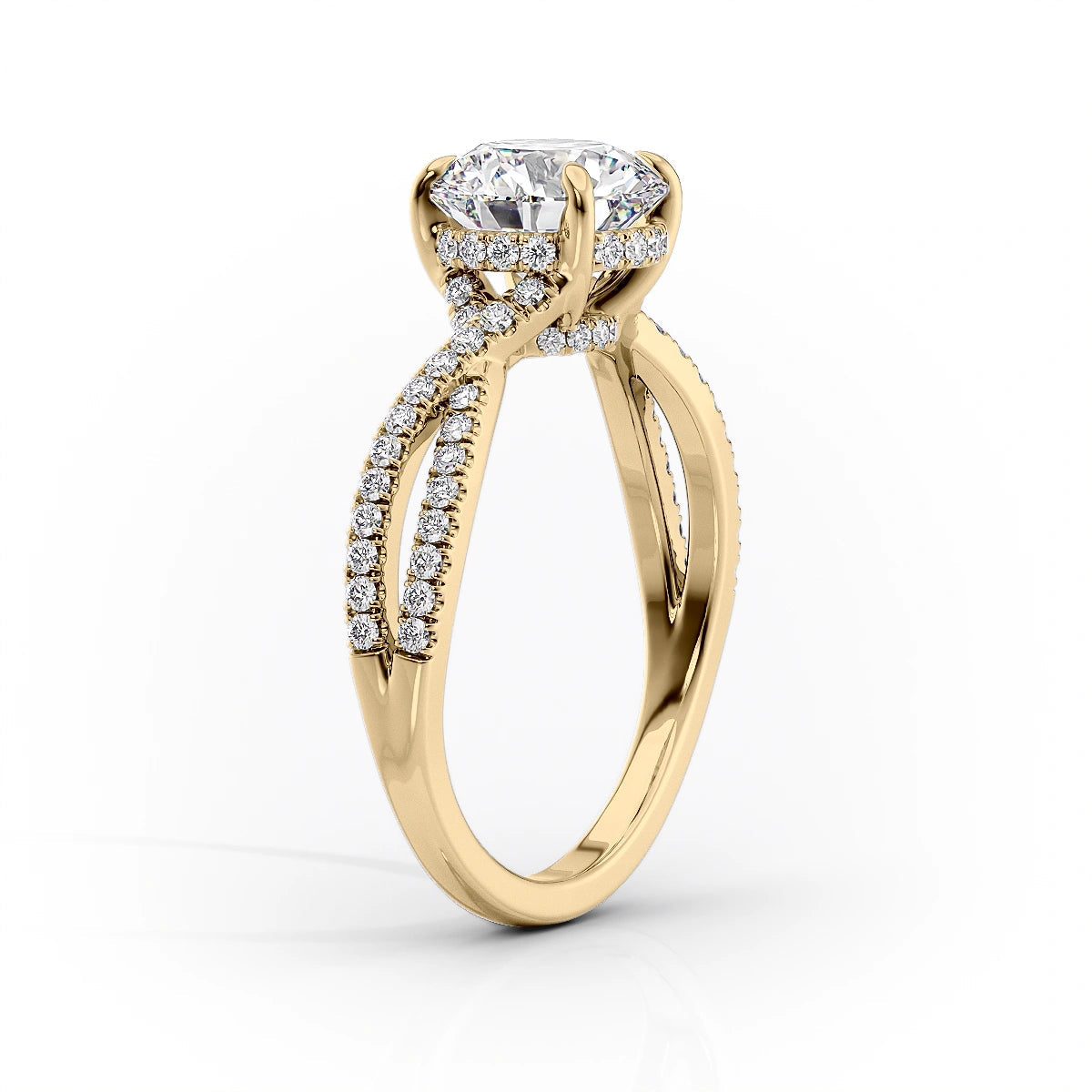 The Angelina Set With A 1 Carat Cushion 18K Yellow Gold Lab Diamond